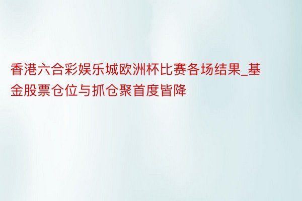 香港六合彩娱乐城欧洲杯比赛各场结果_基金股票仓位与抓仓聚首度皆降