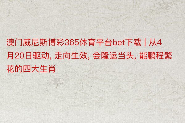 澳门威尼斯博彩365体育平台bet下载 | 从4月20日驱动， 走向生效， 会隆运当头， 能鹏程繁花的四大生肖