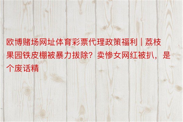 欧博赌场网址体育彩票代理政策福利 | 荔枝果园铁皮棚被暴力拔除？卖惨女网红被扒，是个废话精