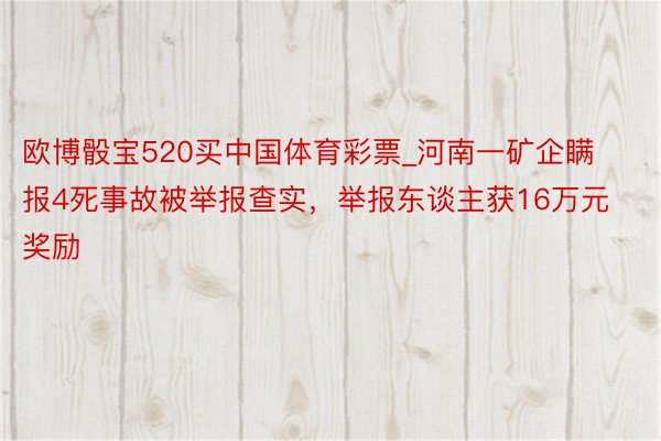 欧博骰宝520买中国体育彩票_河南一矿企瞒报4死事故被举报查实，举报东谈主获16万元奖励