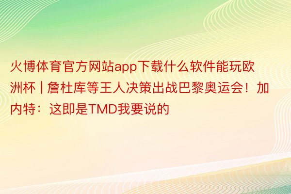 火博体育官方网站app下载什么软件能玩欧洲杯 | 詹杜库等王人决策出战巴黎奥运会！加内特：这即是TMD我要说的