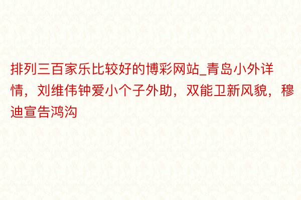 排列三百家乐比较好的博彩网站_青岛小外详情，刘维伟钟爱小个子外助，双能卫新风貌，穆迪宣告鸿沟