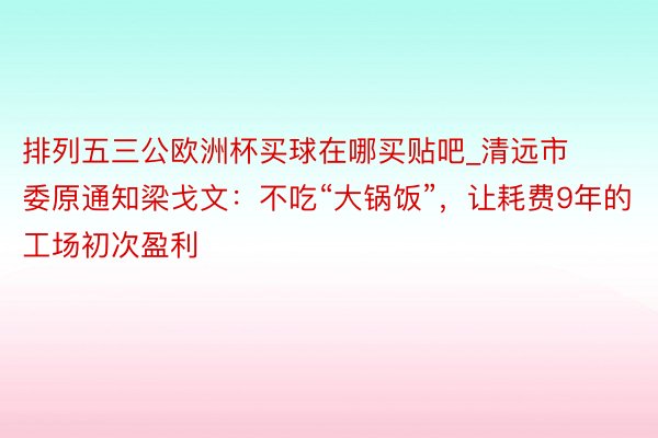 排列五三公欧洲杯买球在哪买贴吧_清远市委原通知梁戈文：不吃“大锅饭”，让耗费9年的工场初次盈利