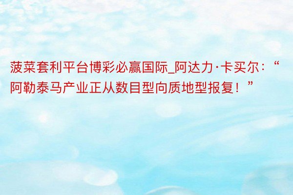 菠菜套利平台博彩必赢国际_阿达力·卡买尔：“阿勒泰马产业正从数目型向质地型报复！”