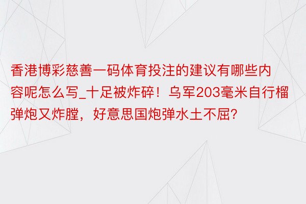 香港博彩慈善一码体育投注的建议有哪些内容呢怎么写_十足被炸碎！乌军203毫米自行榴弹炮又炸膛，好意思国炮弹水土不屈？